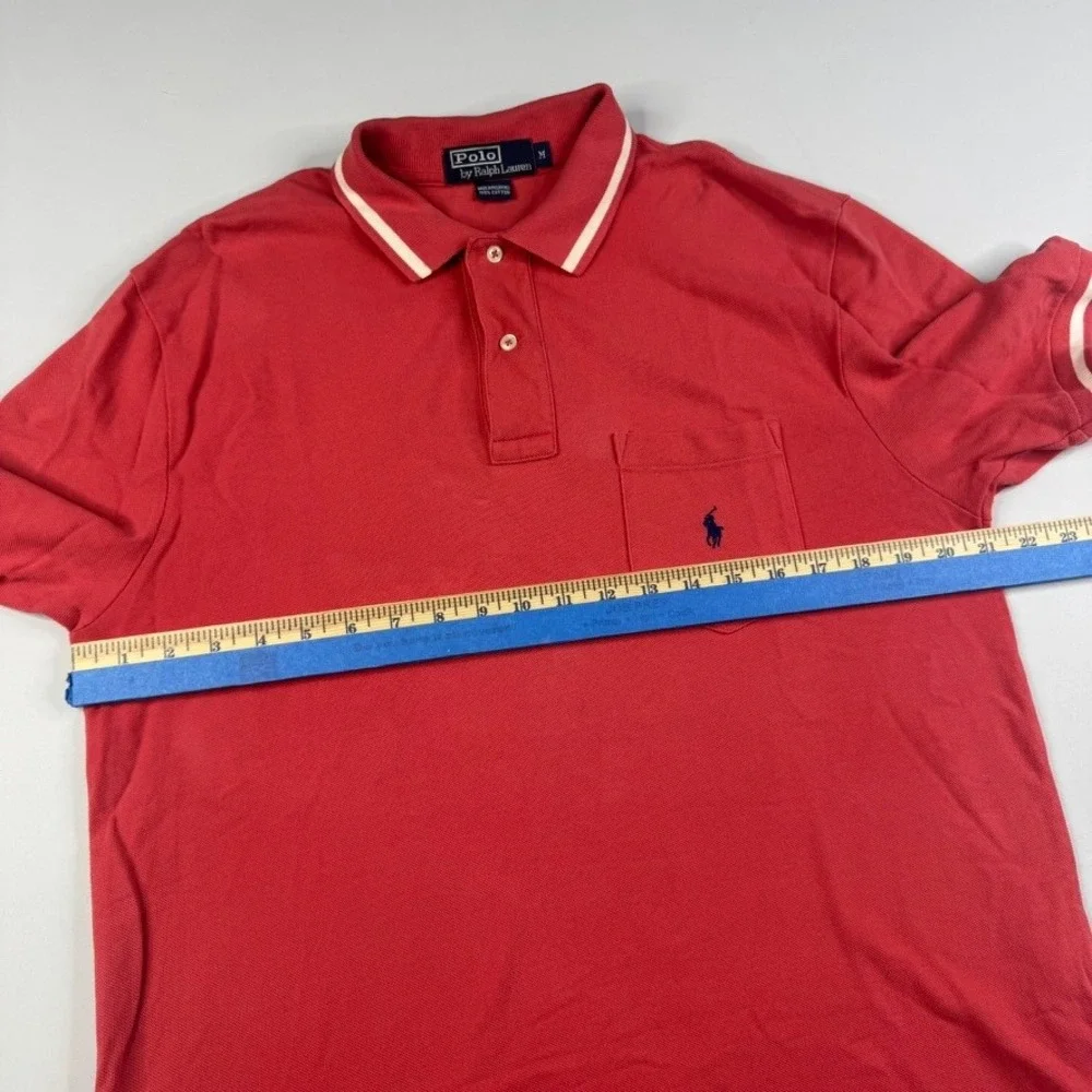 Polo Ralph Lauren Polo Shirt Mens Medium Red Tipped Trim‎ Pocket Pony